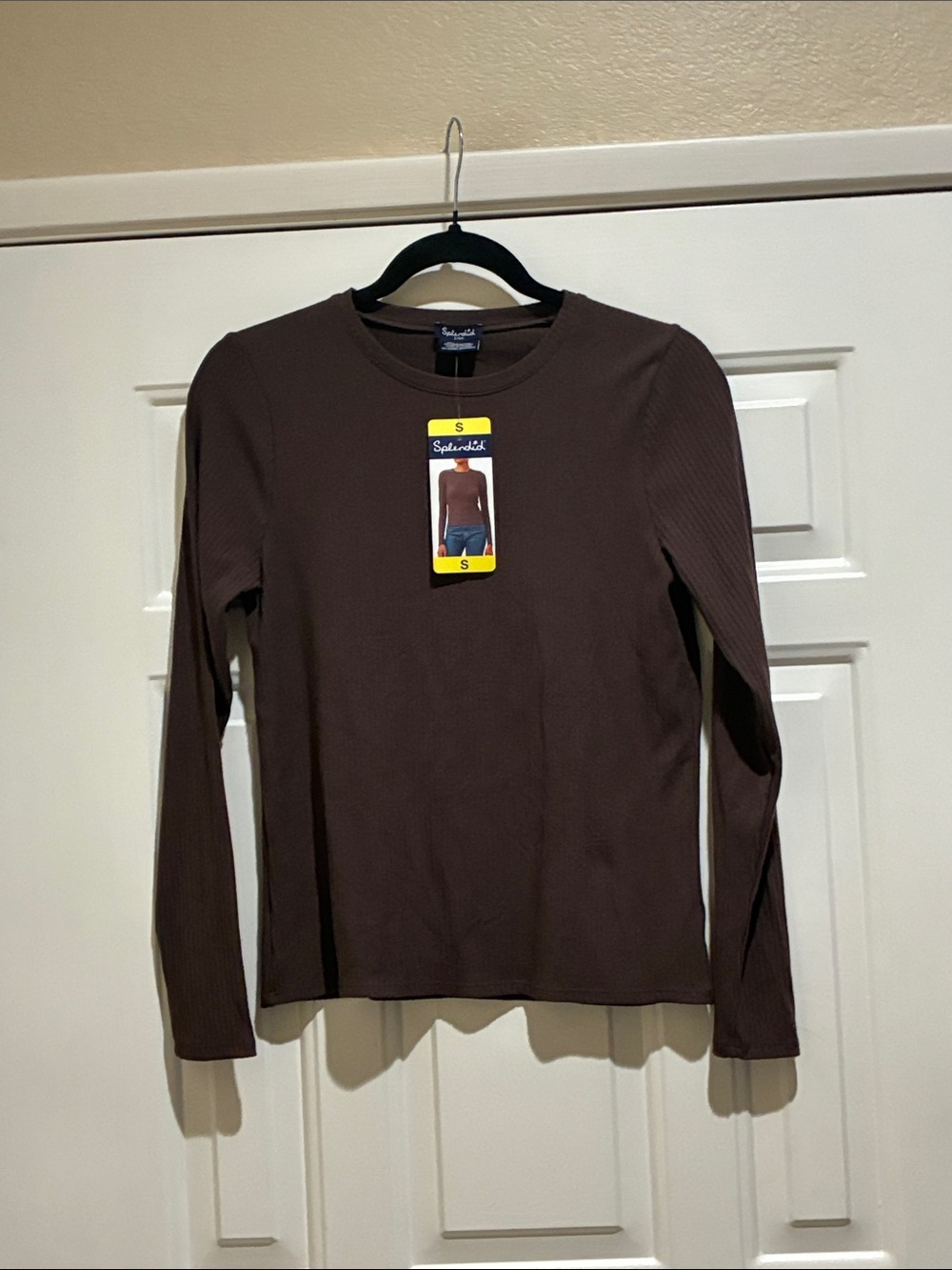 Splendid Brown Long Sleeve Ribbed Crewneck Tee